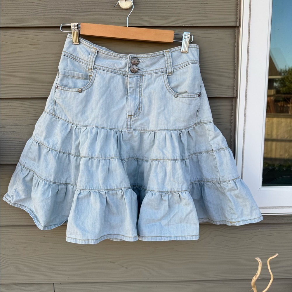 Avanti Blue Skater Mini Skirt Tiered Casual